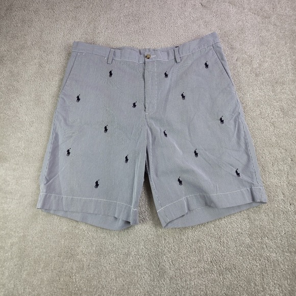 Polo Ralph Lauren Seersucker Shorts Men's 36x9 Blue Classic Fit AOP Pony - Picture 1 of 9